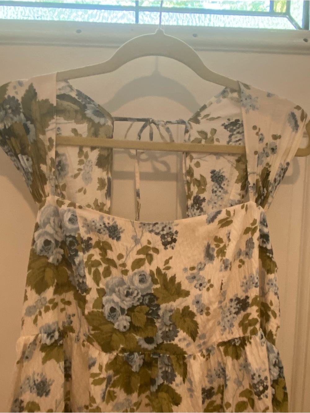 By Anthropologie Floral Blue Rose Maxi Square Neck Dress 1X - Picture 6 of 9